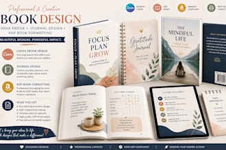 do canva ebook design, journal design, workbook formatting, kdp book formatting