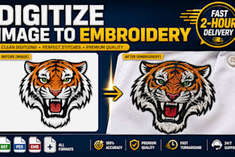 digitize image to embroidery logo file dst pes emb in 2 hours