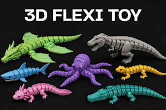 design 3d flexi toy, articulated animal model, fidget toy stl for 3d printing