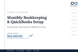do monthly bookkeeping and quickbooks setup