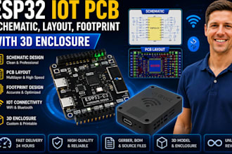 design esp32 iot pcb, schematic, layout, footprint in kicad with 3d enclosure