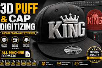 do 3d puff embroidery digitizing for caps hats beanies and logo