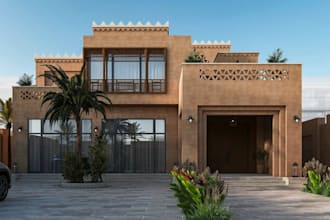 redesign middle eastern building style,luxury villa render,bim property approval