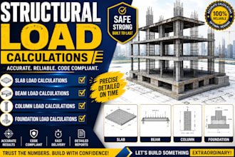 do structural load calculations for slab, columns, beams and foundation