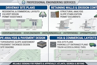 design driveway site plans, retaining wall, erosion control, and paving plan