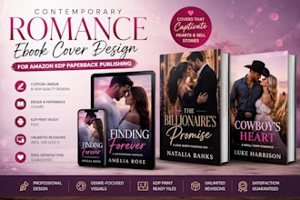 do contemporary romance ebook cover design for amazon kdp paperback publishing