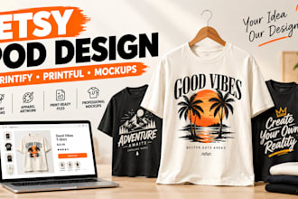 create etsy printify pod tshirt designs and product mockups