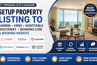 setup property listing to airbnb, vrbo hospitable, hostaway booking website