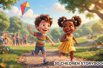 create a 3d children book illustration for your kids storybook
