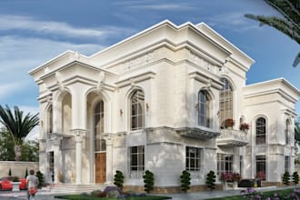 buildup 2d 3d uae luxury residential real estate, modern arabic fusion interior