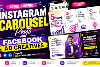 design instagram carousel posts, social media post and facebook ads creatives