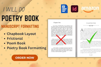 do poetry book formatting, poem book chapbook, fiction, manuscript formatting