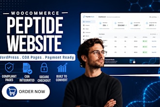 build fda compliant woocommerce peptide website with coa, payment setup