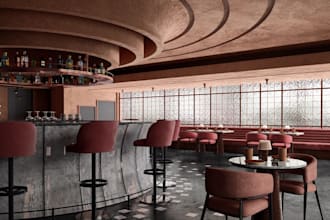 photorealistic 3d interior design, bar visualization, 3d architecture restaurant