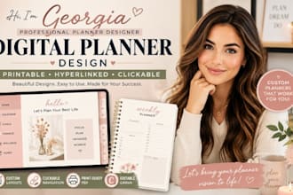 create editable digital printable planner, hyperlinked planner design in canva