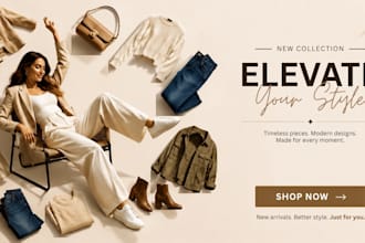 design a professional shopify banner, website banner hero image for ecommerce