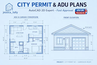 design city permit blueprints, floor plans, adu, garage  deck