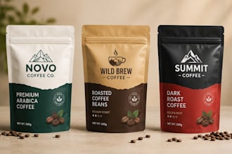 design coffee packaging, coffee bag, coffee pouch and label