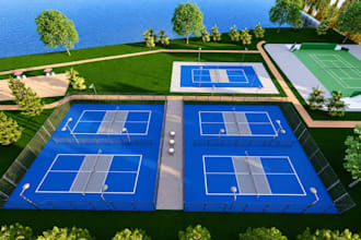render 3d proposed plan,pickleball court,sport tennis court,multi padel,minigolf