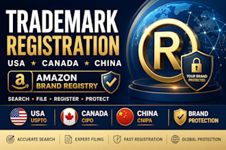 do trademark registration, search china canada USA and amazon brand registry