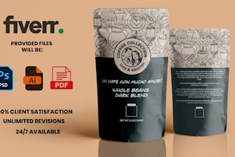 design premium coffee bag, coffee packaging and coffee label in 24 hours