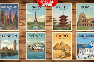 design a vintage retro travel poster destination artwork tour flyer film poster