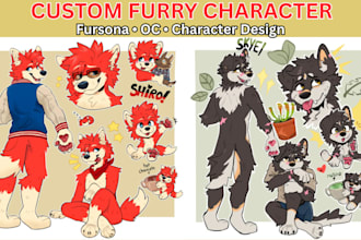 create furry character art, fursona, anthro oc and custom character design