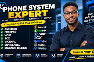 set up voip, free pbx, asterisk, 3cx, vicidial, sip issabel, mangus billing