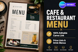design an editable canva cafe menu or coffee shop price list