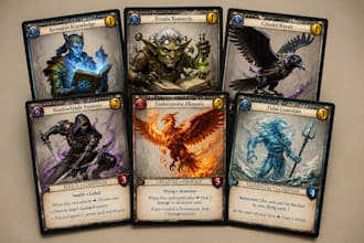 develop board game, card game art, tcg,  party card frame and box packaging