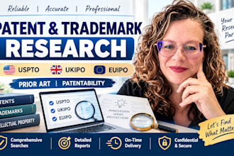 perform uspto ukipo patent search, eu trademark search, patentability analysis