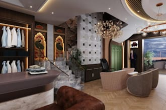 redesign luxury retail store with reception desk counter custom logo wall setup