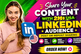 shoutout share your content with 2m USA linkedin audience, post or repost sharin