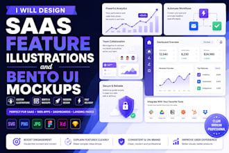 design saas feature illustrations and bento UI mockups