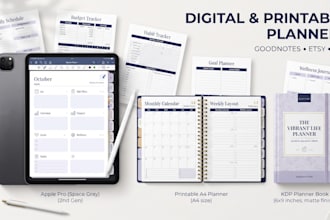 design digital printable planners and hyperlinked goodnotes journal for etsy KDP