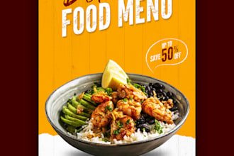 food flyers, menus, and restaurant posters