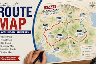 design route map, travel map, road map, itinerary map, vector map, location guid