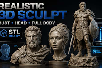 sculpt realistic 3d bust, head or full body characters for 3d printing stl