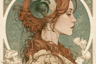 design art nouveau neo traditional vintage portrait