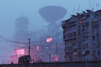 illustrate a futuristic sci fi city or cyberpunk environment