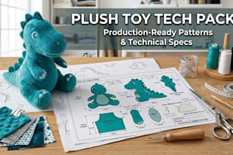 design plush sewing pattern tech pack stuffed toy ready for production