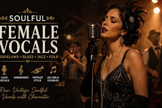 be your female vocalist for dixieland, blues, postpunk, folk, darkwave, jazz