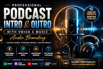 create a professional podcast intro, outro with voice and music audio branding