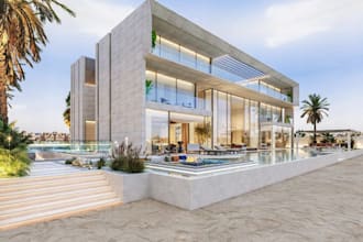 create modern private villa,courtyard design for small occasion, interior render