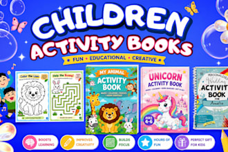 educational children activity book design, maze puzzle, printable kids workbook