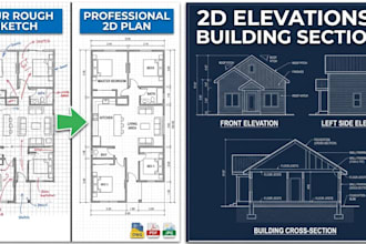 draft 2d architectural elevation and section plan