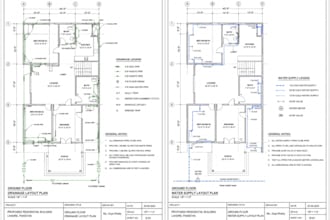 do residential working drawings with plumbing and drainage layout
