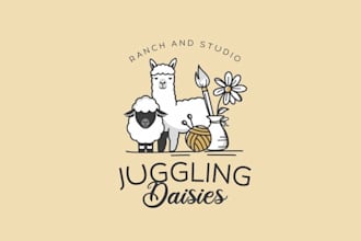 design juggling daisies farm fun logo