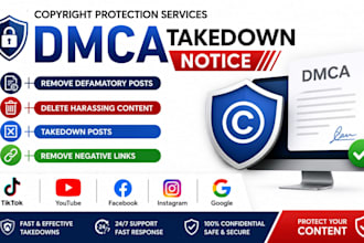 takedown,delete,remove content from tiktok,youtube, instagram,google,x,by dmca