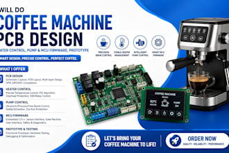 do coffee machine pcb design, heater control, pump and mcu firmware, prototype